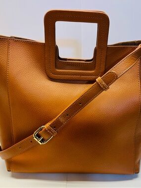 Pebbled Square-Handle Tote in Cognac